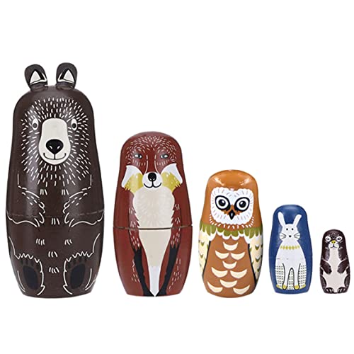 PSFDEWT Russische Matryoshka hölzerne Cartoon tiernistpuppen Tiger Schwein AFFE Owl 5 Schichten Russische Puppe Set Style11 von PSFDEWT