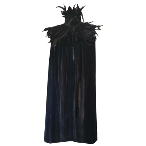 PSFDEWT Schwarzer Umhang Mysteriöser in voller Länge 70, 9 in Halloween Hexen Umhang Velvet-ähnlich mit Hals Verzierung für Männer, Frauen Unisex Schreckliche Hexe Cape Halloween Kostüme schwarz von PSFDEWT