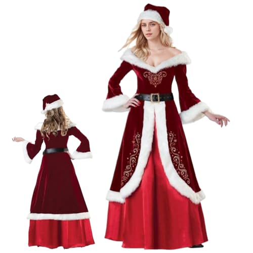 PSFDEWT 【Set】 US European und American Santa Claus Ehepaar Outfits, Retro Court Long Dress, Damen Cosplay Masquerade Ball Performance Kostüm 【A Damen XL 】【 OPP】 PSFDEWT 【Set】 US European und American Santa Claus Ehepaar Outfits, Retro Court Long Dress, Damen Cosplay Masquerade Ball Performance Kostüm 【A Damen XL 】【 OPP】 von PSFDEWT