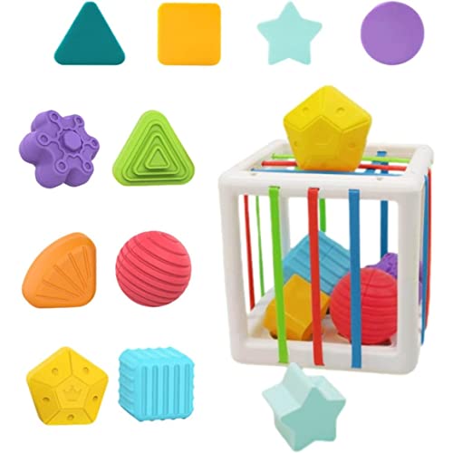 PSFDEWT Sinnesbehälter für Babyspielzeug, Sortiermaschine für Babyspielzeug, farbige elastische Seilwürfel und 10 Formen von Multi Sensory, Lernbehälter 1 PSFDEWT Sinnesbehälter für Babyspielzeug, Sortiermaschine für Babyspielzeug, farbige elastische Seilwürfel und 10 Formen von Multi Sensory, Lernbehälter 1 von PSFDEWT