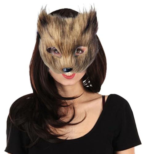 PSFDEWT Therian Maske Halbgesichtspelz Maske Halloween Fox mit elastischer Band Katze Therian Ausrüstung für Cosplay, Halloween-Party, Masquerade Costume Brown Fox PSFDEWT Therian Maske Halbgesichtspelz Maske Halloween Fox mit elastischer Band Katze Therian Ausrüstung für Cosplay, Halloween-Party, Masquerade Costume Brown Fox von PSFDEWT