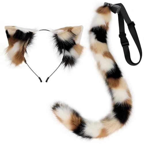 PSFDEWT US -Katzenhaarband, Katzenschwanzset, Tierohren, Tierschwanz, Comic Convention Cosplay -Requisiten und Accessoires [Black Camel Set] [OPP] von PSFDEWT