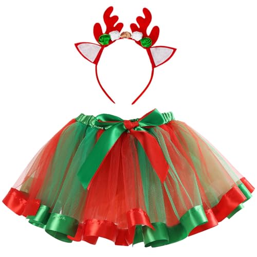 PSFDEWT Weihnachtstanzkostüm für Girl 2PCS/Set Christmas Rock mit Rentierstirnband -Mädchen -Outfit für Kostüme L Tanzkostüm von PSFDEWT