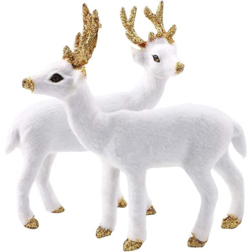 PSFDEWT Weihnachtstier -Figuren 2pcs 5.91x5, 91 Zoll weiße Rentiersimulation Realistische Stehhirschdekoration für Weihnachten Home Party Gefälscht von PSFDEWT