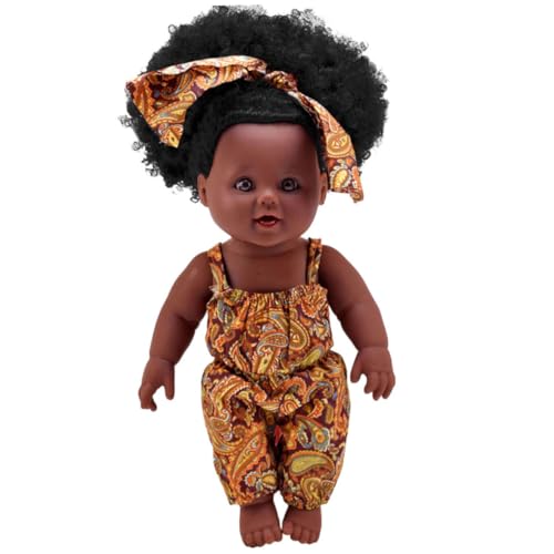 Schwarzes Mädchen Puppen afroamerikanische Babyspielpuppen 12 Zoll lockiges Haar braun für Kinder Geburtstag Babyspiel Puppen von PSFDEWT