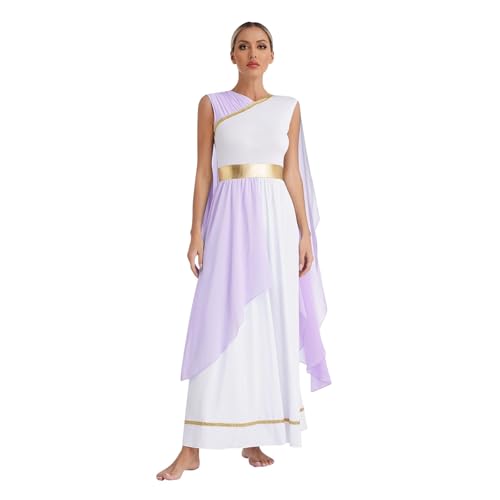 PSNKLMM Damen Halloween Kostüme Chiffon Gold Trim Kleid Göttin Königin Rolle Spielen Robe(Purple,3XL) von PSNKLMM