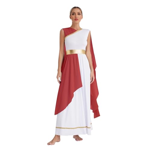 PSNKLMM Damen Halloween Kostüme Chiffon Gold Trim Kleid Göttin Königin Rolle Spielen Robe(Red,M) von PSNKLMM
