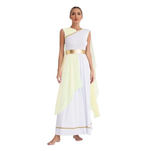 PSNKLMM Damen Halloween Kostüme Chiffon Gold Trim Kleid Göttin Königin Rolle Spielen Robe(Yellow,M) von PSNKLMM