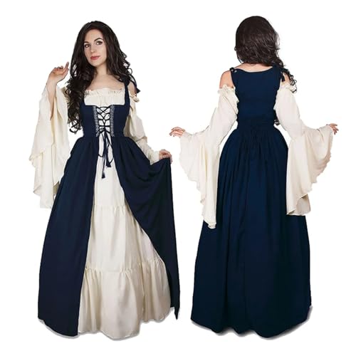 PSNKLMM Damen Mittelalterkleid Vintage Performance Piratenkostüm Kleid for Tanzpartys Proms Outfit(Blue,S) von PSNKLMM