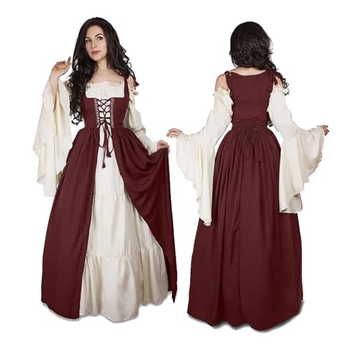 PSNKLMM Damen Mittelalterkleid Vintage Performance Piratenkostüm Kleid for Tanzpartys Proms Outfit(Red,XXL) von PSNKLMM