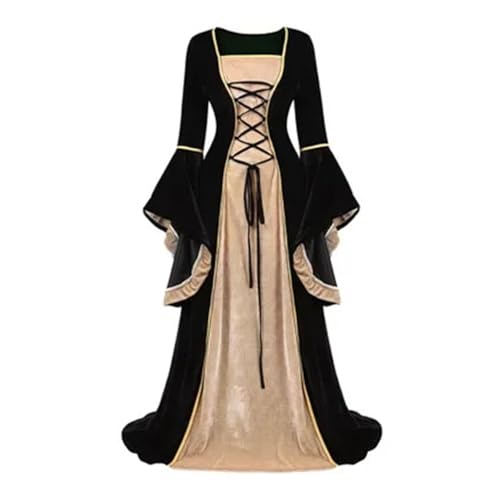 PSNKLMM Damen Renaissance Kleid Mittelalter Kostüm Retro Phantasie Langes(Black,XXXL) von PSNKLMM