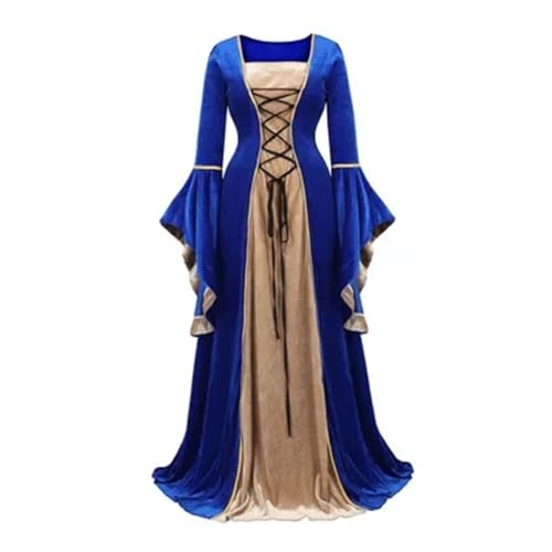 PSNKLMM Damen Renaissance Kleid Mittelalter Kostüm Retro Phantasie Langes(Blue,4XL) von PSNKLMM