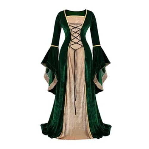 PSNKLMM Damen Renaissance Kleid Mittelalter Kostüm Retro Phantasie Langes(Green,S) von PSNKLMM