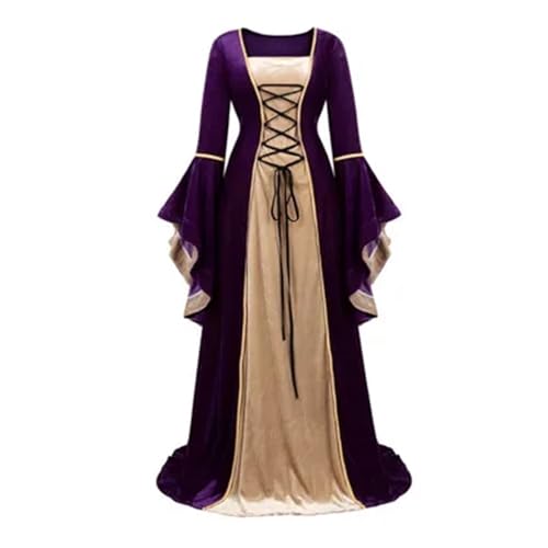 PSNKLMM Damen Renaissance Kleid Mittelalter Kostüm Retro Phantasie Langes(PURPLE,S) von PSNKLMM