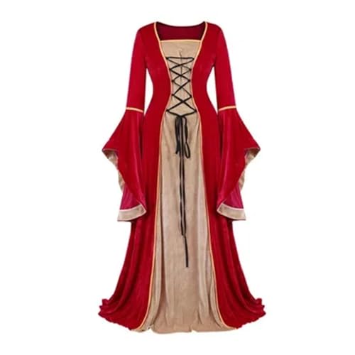 PSNKLMM Damen Renaissance Kleid Mittelalter Kostüm Retro Phantasie Langes(Red,L) von PSNKLMM