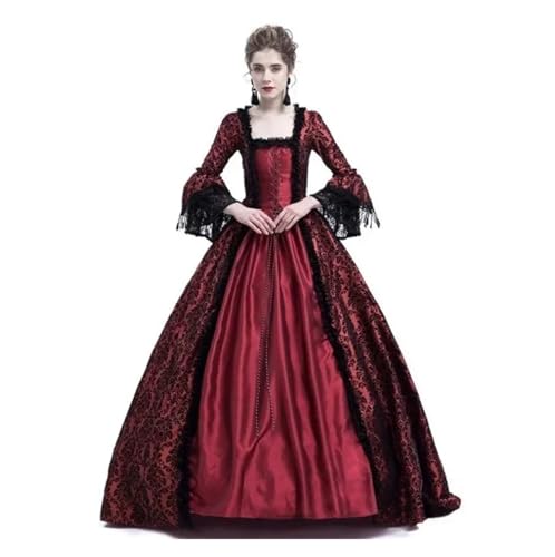 PSNKLMM Damen Vintage Kleid Mittelalterliches Hofkleid mit Spitzennähten Langarmkleid Partykostüm S-5XL(Brown,5XL) von PSNKLMM