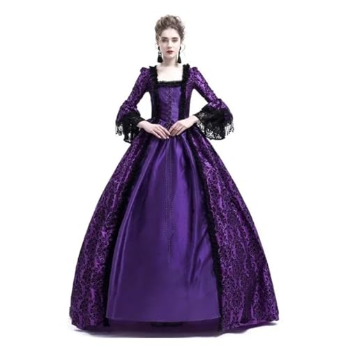 PSNKLMM Damen Vintage Kleid Mittelalterliches Hofkleid mit Spitzennähten Langarmkleid Partykostüm S-5XL(PURPLE,M) von PSNKLMM
