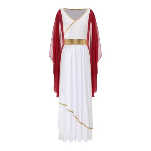 PSNKLMM Damenkleider Königin Robe Mardi Gras Halloween Kostüme Ärmellos Goldbesatz Toga Feiertagskleider(Red,S) von PSNKLMM