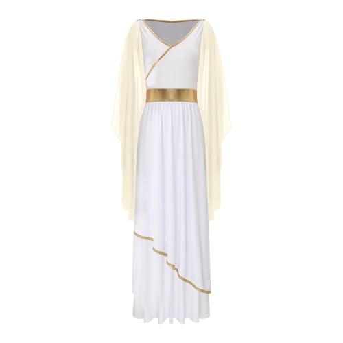 PSNKLMM Damenkleider Königin Robe Mardi Gras Halloween Kostüme Ärmellos Goldbesatz Toga Feiertagskleider(Yellow,XXL) von PSNKLMM