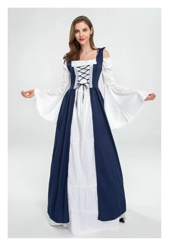 PSNKLMM Festivalkostüm for Damen, klassisches langes Kleid im mittelalterlichen Stil(Blue,S) von PSNKLMM