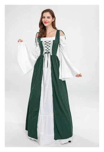 PSNKLMM Festivalkostüm for Damen, klassisches langes Kleid im mittelalterlichen Stil(Dark green,S) von PSNKLMM