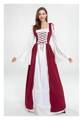 PSNKLMM Festivalkostüm for Damen, klassisches langes Kleid im mittelalterlichen Stil(Red,XXL) von PSNKLMM
