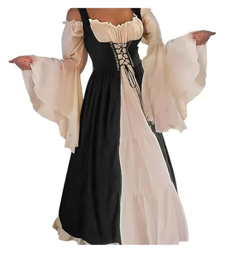 PSNKLMM Mittelalter Kostüm Anzug Kleid Weste Prinzessin Übergröße(Black,M) von PSNKLMM
