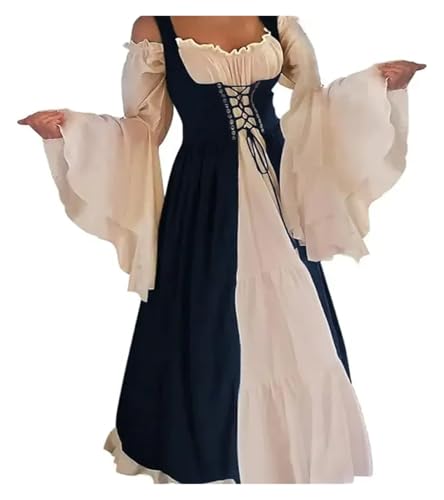 PSNKLMM Mittelalter Kostüm Anzug Kleid Weste Prinzessin Übergröße(Blue,L) von PSNKLMM