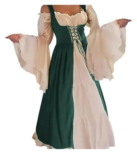 PSNKLMM Mittelalter Kostüm Anzug Kleid Weste Prinzessin Übergröße(Dark Green,XXL) von PSNKLMM