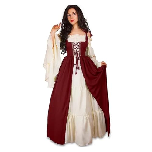 PSNKLMM Mittelalter Kostüm Anzug Kleid Weste Prinzessin Übergröße(Red,XXL) von PSNKLMM