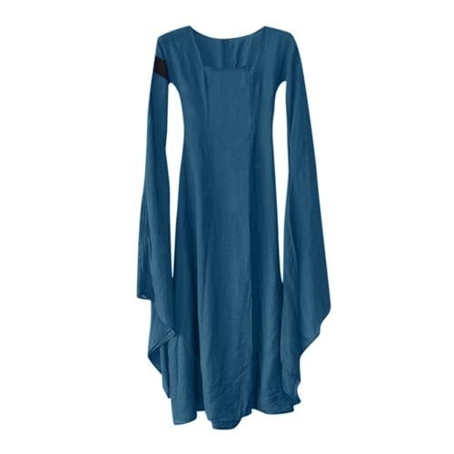PSNKLMM Mittelalterliche Kleider Damen Renaissance Langarm Bruder Roben Kleidung(Blue,XXXL) von PSNKLMM