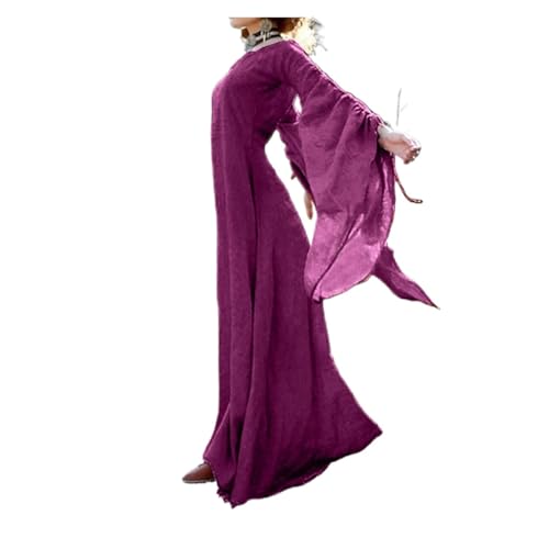 PSNKLMM Mittelalterliche Kleider Damen Renaissance Langarm Bruder Roben Kleidung(Purple,M) von PSNKLMM