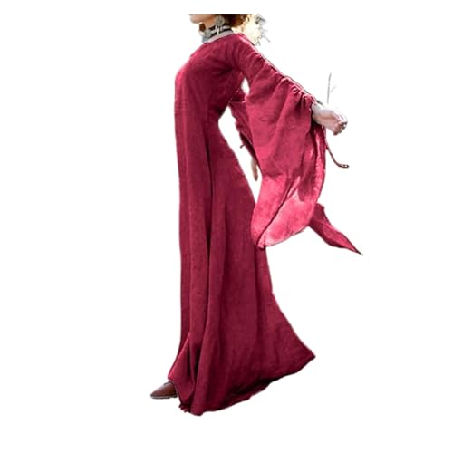 PSNKLMM Mittelalterliche Kleider Damen Renaissance Langarm Bruder Roben Kleidung(Red,XXXL) von PSNKLMM