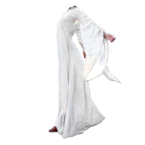 PSNKLMM Mittelalterliche Kleider Damen Renaissance Langarm Bruder Roben Kleidung(White,M) von PSNKLMM