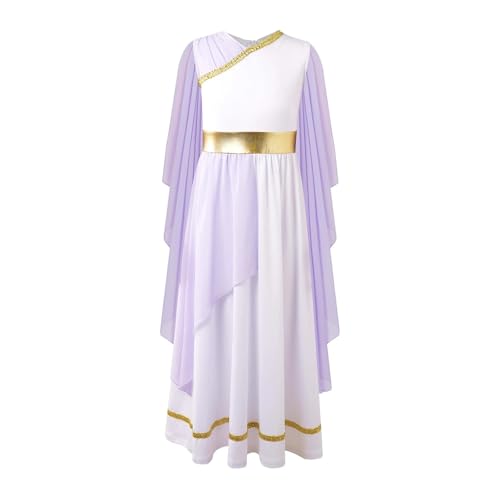 PSNKLMM Prinzessin Toga Kostüm Party Ärmelloses Kleid Schals Patchwork Flowy Tüll(Lavender,14) von PSNKLMM