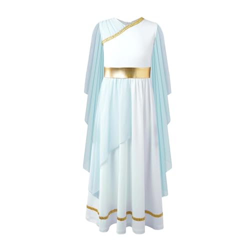 PSNKLMM Prinzessin Toga Kostüm Party Ärmelloses Kleid Schals Patchwork Flowy Tüll(Light Blue,14) von PSNKLMM