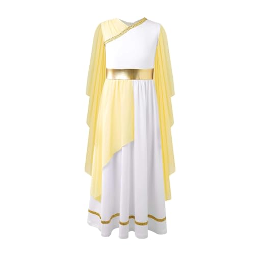 PSNKLMM Prinzessin Toga Kostüm Party Ärmelloses Kleid Schals Patchwork Flowy Tüll(Yellow,8) von PSNKLMM