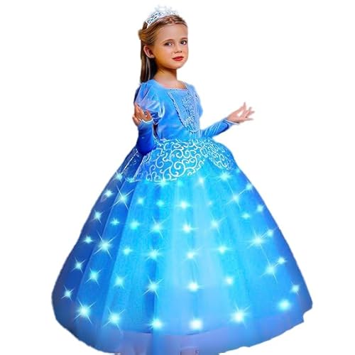 PTAYLTZX Light Up Prinzessin Kleid Mädchen Kleinkind Blau Prinzessin Kostüm Kinder Halloween Cosplay Prinzessin Kleid (Blau, 8-9 Jahre) von PTAYLTZX