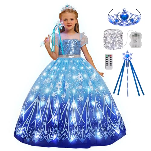 PTAYLTZX Light Up Prinzessin Kleid für Mädchen EIS und Schnee Prinzessin Kleid Halloween Weihnachten Dress Up Kleinkind Kinderkleidung von PTAYLTZX