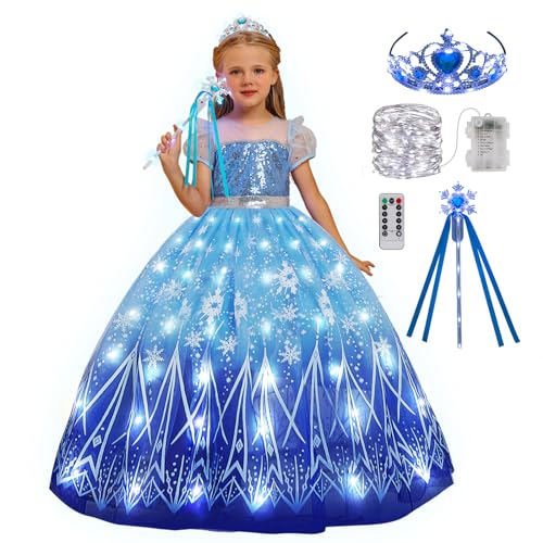 PTAYLTZX Light Up Prinzessin Kleid für Mädchen Eis und Schnee Prinzessin Kleid Halloween Weihnachten Dress Up Kleinkind Kinderkleidung von PTAYLTZX