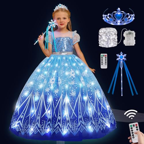PTAYLTZX Light Up Prinzessin Kleid für Mädchen Eis und Schnee Prinzessin Kleid Halloween Weihnachten Dress Up Kleinkind Kinderkleidung von PTAYLTZX