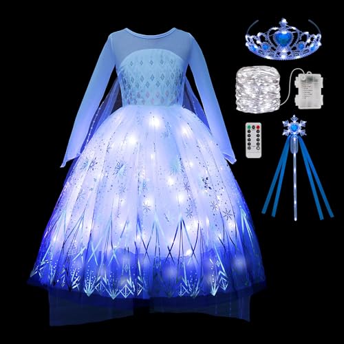 PTAYLTZX Light Up Prinzessin Kostüm Kleid für Mädchen Halloween Geburtstag Party Outfit Cosplay Dress Up für Kinder (weiß, 10-11 Jahre) von PTAYLTZX