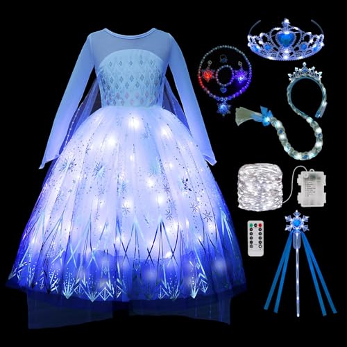 PTAYLTZX Light Up Prinzessin Kostüm Kleid für Mädchen Halloween Geburtstag Party Outfit Cosplay Dress Up für Kinder (weiß Upgrade, 10-11 Jahre) von PTAYLTZX