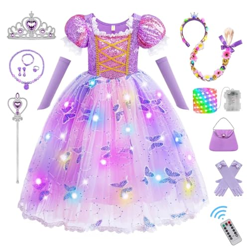 PTAYLTZX Light Up Prinzessinnenkleider für Mädchen Kleinkind Halloween Geburtstag Party Mädchen Kostüm mit Zubehör (Lila, 2-3 Jahre) von PTAYLTZX