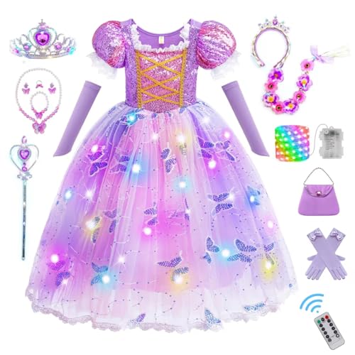 PTAYLTZX Light Up Prinzessinnenkleider für Mädchen Kleinkind Halloween Geburtstag Party Mädchen Kostüm mit Zubehör (Lila Upgrade, 2-3 Jahre) von PTAYLTZX