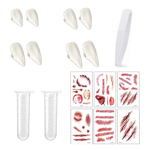 4 Paar Vampir Zähne,Vampire Zähne Gefälschte Zahnersatz,4 Größen Zahnersatz Fangs, Mit 2 Tuben Zahngel und 6 Narbenaufklebern,Vampir Fangs für Halloween Cosplay Party Kostüm 4 Paar Vampir Zähne,Vampire Zähne Gefälschte Zahnersatz,4 Größen Zahnersatz Fangs, Mit 2 Tuben Zahngel und 6 Narbenaufklebern,Vampir Fangs für Halloween Cosplay Party Kostüm von PTBWS