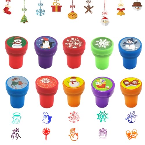 10 Stück Kinder Selbstfärbend Stempel, Stempelset Weihnachten, Stempel Weihnachten Kinder,Spielzeugstempel Weihnachts, perfekt als kleine Party-Überraschung für Kinder zu Weihnachten (B) von PTBWS