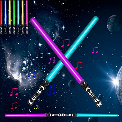 PTBWS Lichtschwert,2 Stück Laserschwert Kinder,bringen LED Lichtschwert Star Wars,Lichtschwert Doppelklinge mit 7 Farben und Soundeffekten,für Cosplay Spielzeug ​für Kinder Geschenk von PTBWS