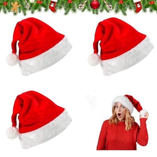 Weihnachtsmütze, 3 Stück Plüsch Weihnachtsmütze,Unisex-Weihnachtsmütze, Nikolausmütze,Weihnachten Kappe,für Neujahr Festliche Weihnachtskostüm Party (Erwachsene) von PTBWS
