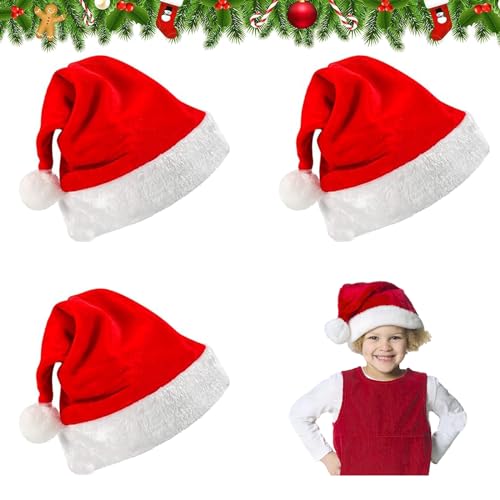 Weihnachtsmütze, 3 Stück Plüsch Weihnachtsmütze,Unisex-Weihnachtsmütze, Nikolausmütze,Weihnachten Kappe,für Neujahr Festliche Weihnachtskostüm Party (Kinder) von PTBWS